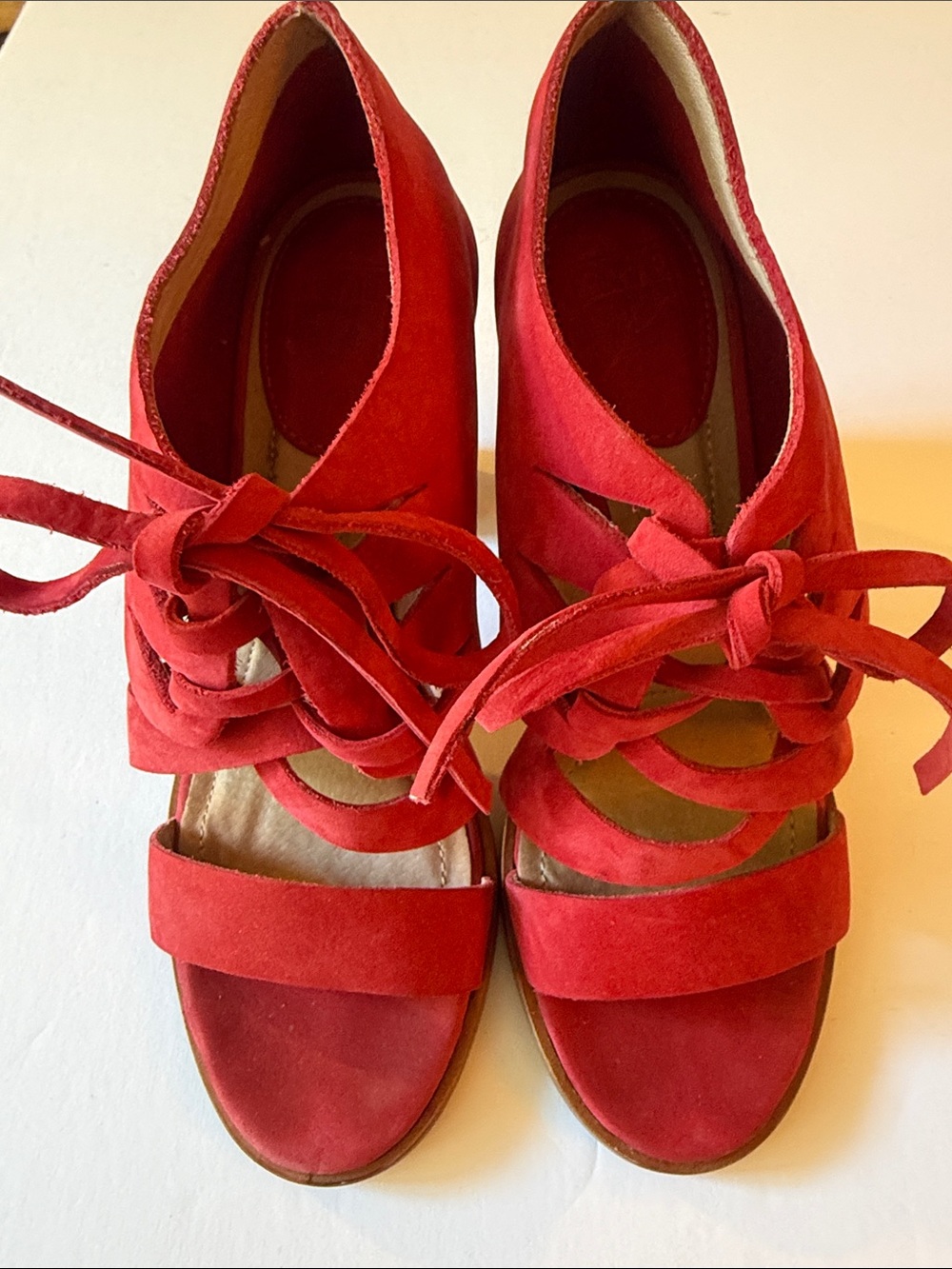 FRYE Red Suede Lace-Up Women’s Heels Size 8.5